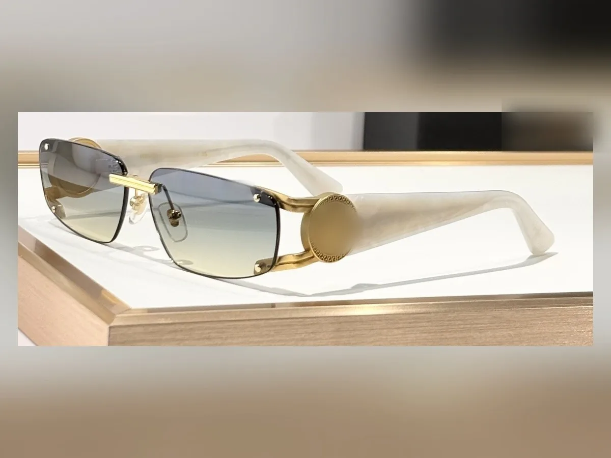 The Miami — rimless rectangle sunglasses, pearl and gold, gradient lens